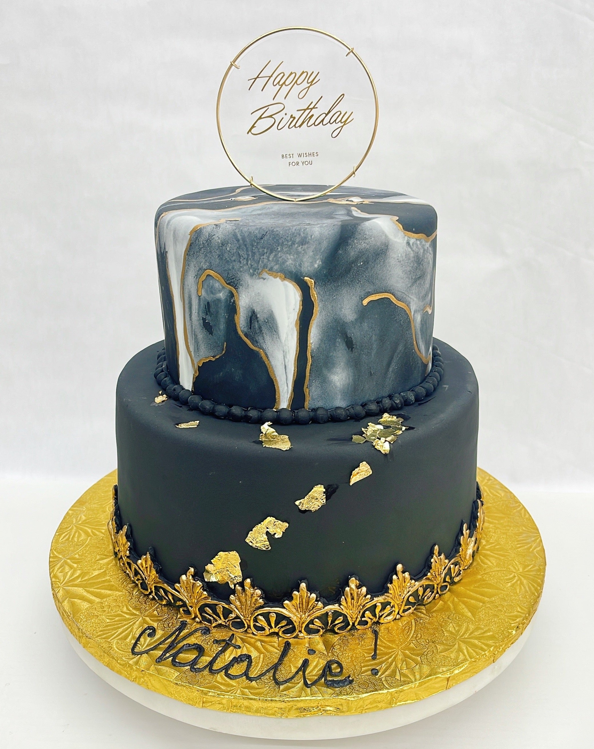 Fondant Birthday Cake Black and Gold