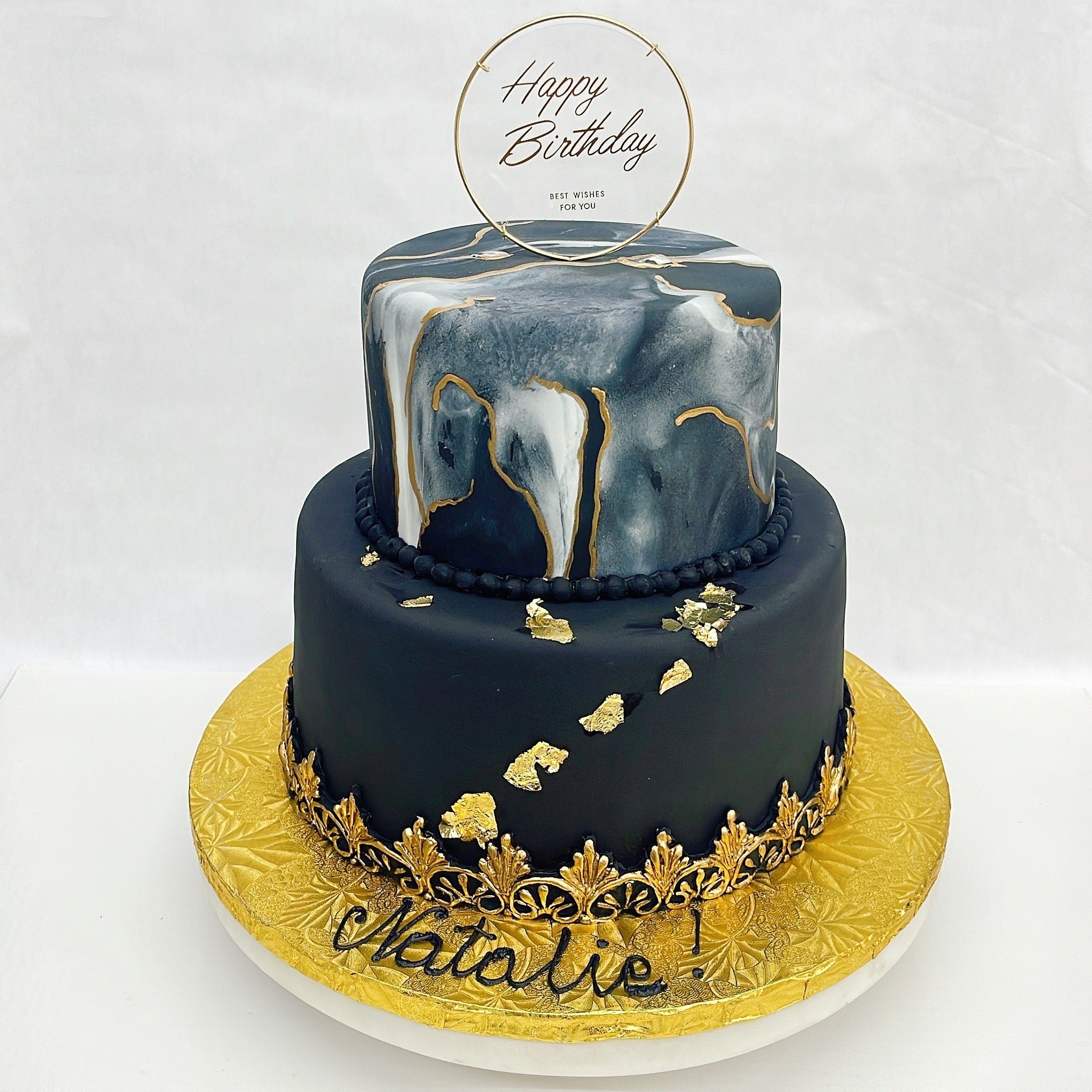 Fondant Birthday Cake Black and Gold